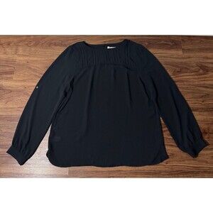 LOFT Long Sleeve Roll Tab Sleeve Blouse Black Womens Size Medium Casual